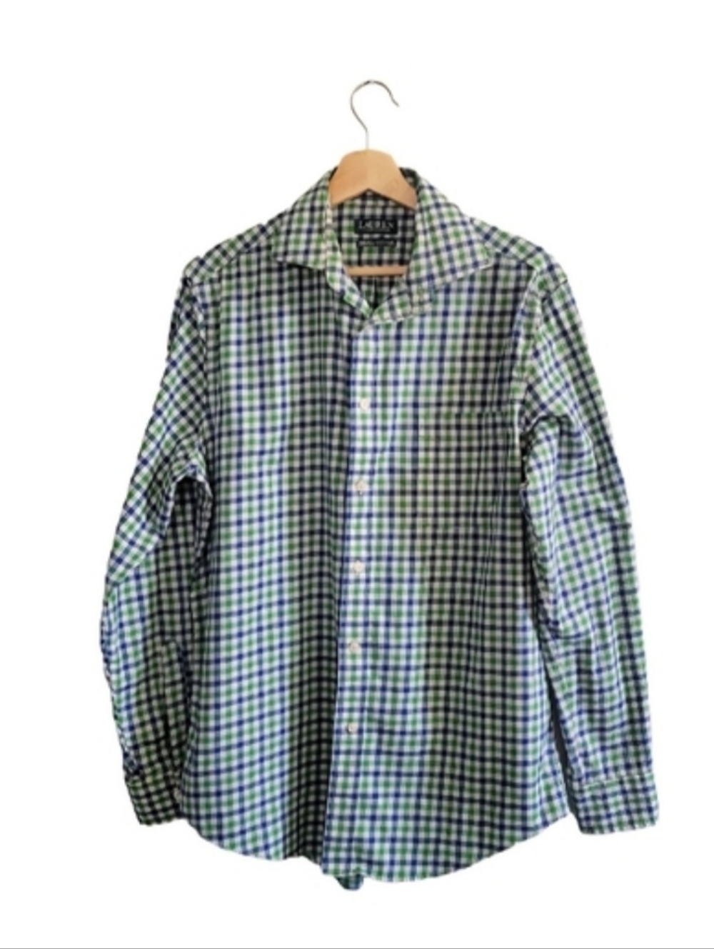 LAUREN Ralph Lauren Men's Blue and Green Plaid Shirt